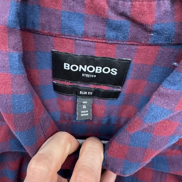 Bonobos Shirt Mens XL Red Blue Plaid Stretch Slim Fit Long Sleeve Casual Button - Picture 3 of 10